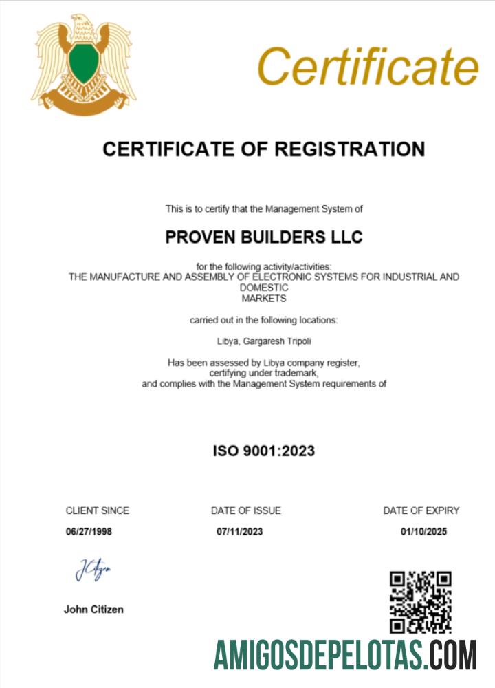 Certificado de registro de empresa realista da Líbia modelo Word e PDF